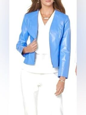 Women’s pastel blue leather jacket